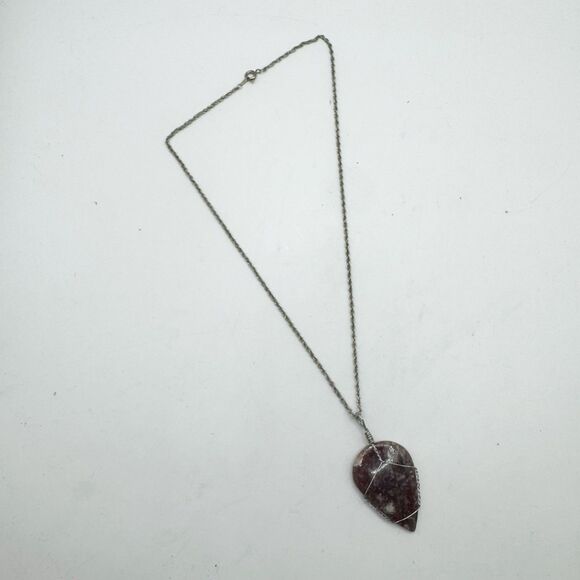 Lepidolite Purple Stone Wire Wrapped Teardrop Pendant Necklace Bohemian 18” - Picture 10 of 10